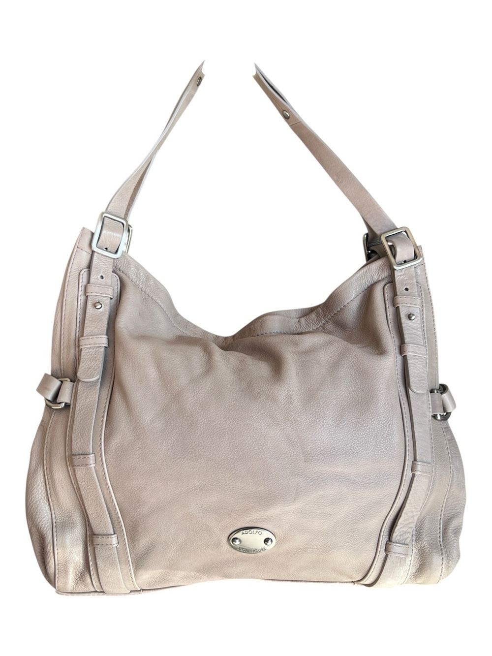 Adolfo Dominguez Beige Leather Shoulder Hobo Bag